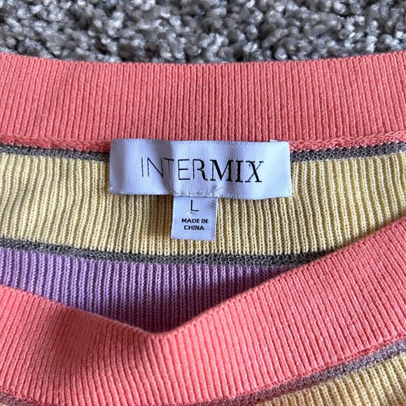 Intermix Womens Sz L Striped Off-The-Shoulder Knit Top Multicolor Long-Sleeve - Picture 5 of 9